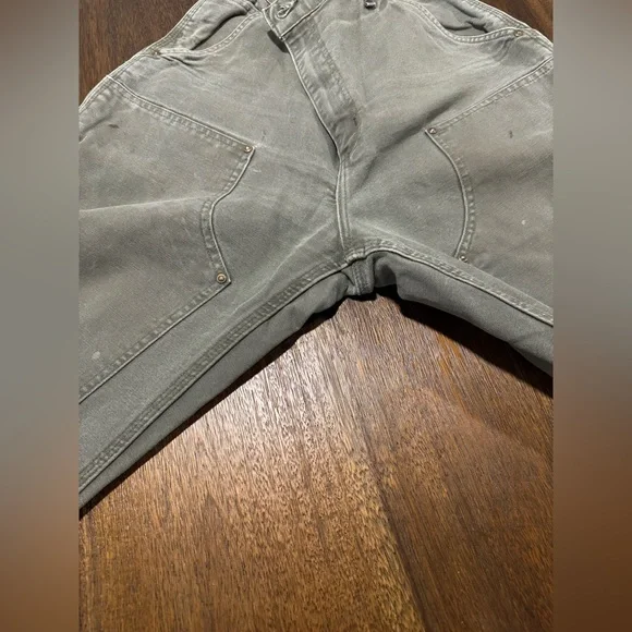 Carhartt Men’s 36X32 Loose Fit Gray Double Knee Canvas Work Pants Distressed